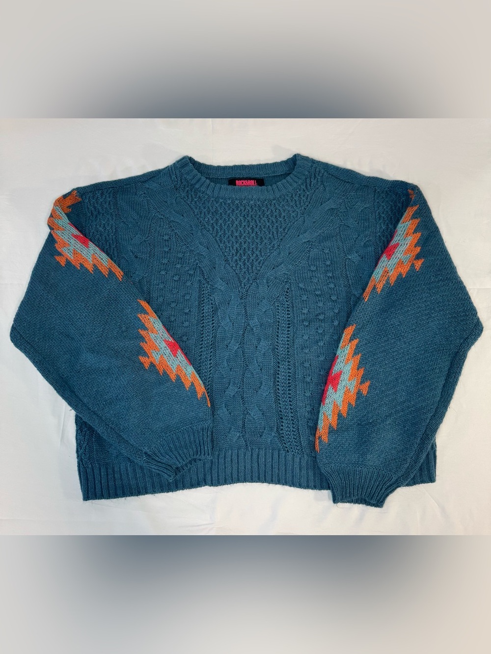 Rock & Roll Denim Southwestern Cable Knit Sweater S Western
